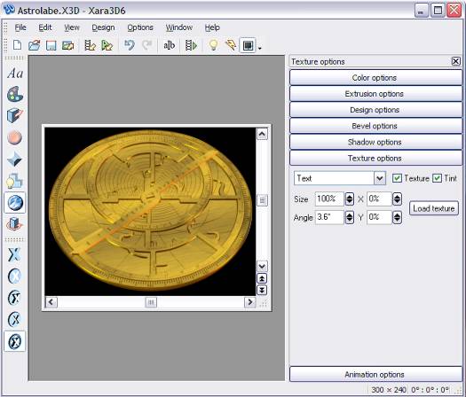 Xara 3D 6 interface - Astrolabe 2005 Bill Sims
