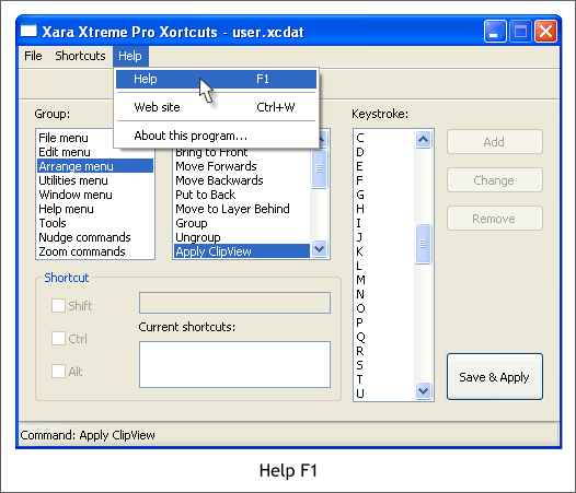 Xara Xtreme Pro - Xortcuts keyboard shortcuts utility