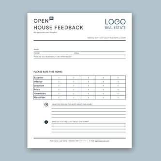 Free real estate – open house feedback forms template