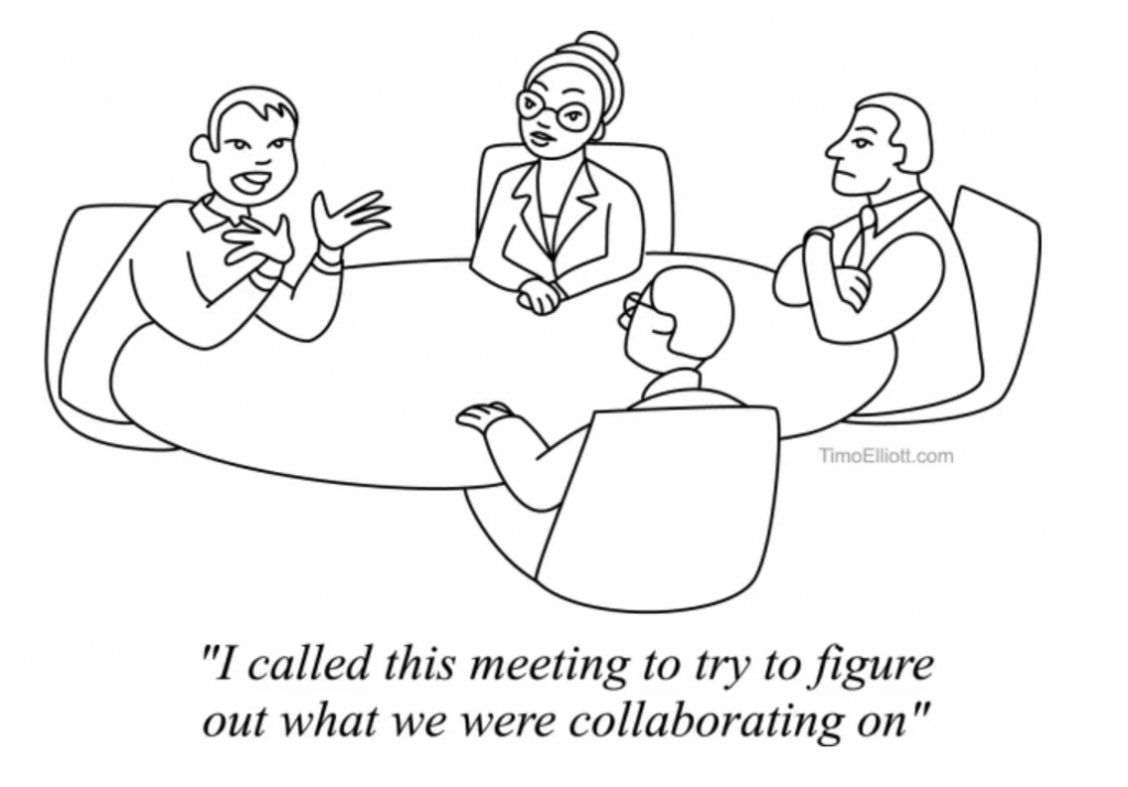 Funny cartoon on team collaboration